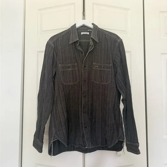 Gustin #8 Japan Wabisabi Workshirt Gray Stripe Button Down Shirt Long Sleeve XXL - Picture 3 of 9